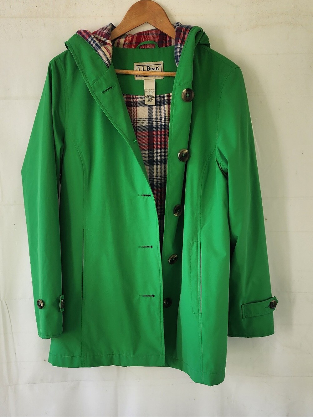 L.L. Bean Women's Green Hooded Raincoat